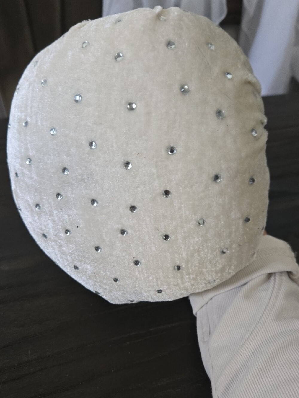 Velvet Cream Decorative Pumpkin with Glitter Stem - Picture 4 of 6